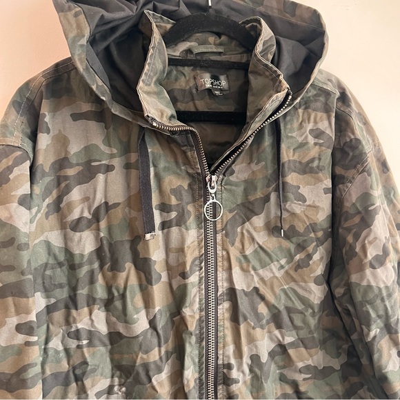 TOP SHOP Long Zip Camo Jacket - Size 8 - Picture 4 of 10
